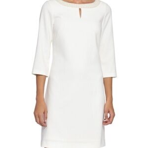 NWT Tahari Arthur S. Levine MIDI 3/4 Sleeve beaded round neck | Ivory | size 6